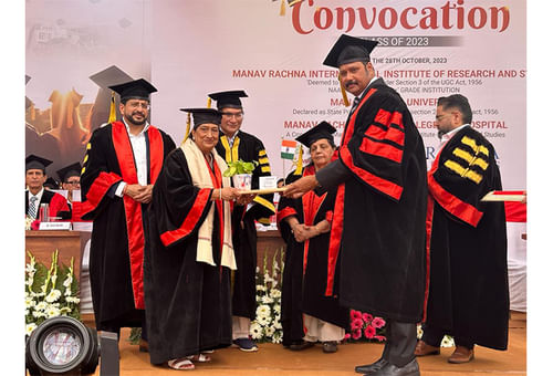 Suman Minda, Chairperson of Uno Minda's CSR wing, receives Honorary PhD